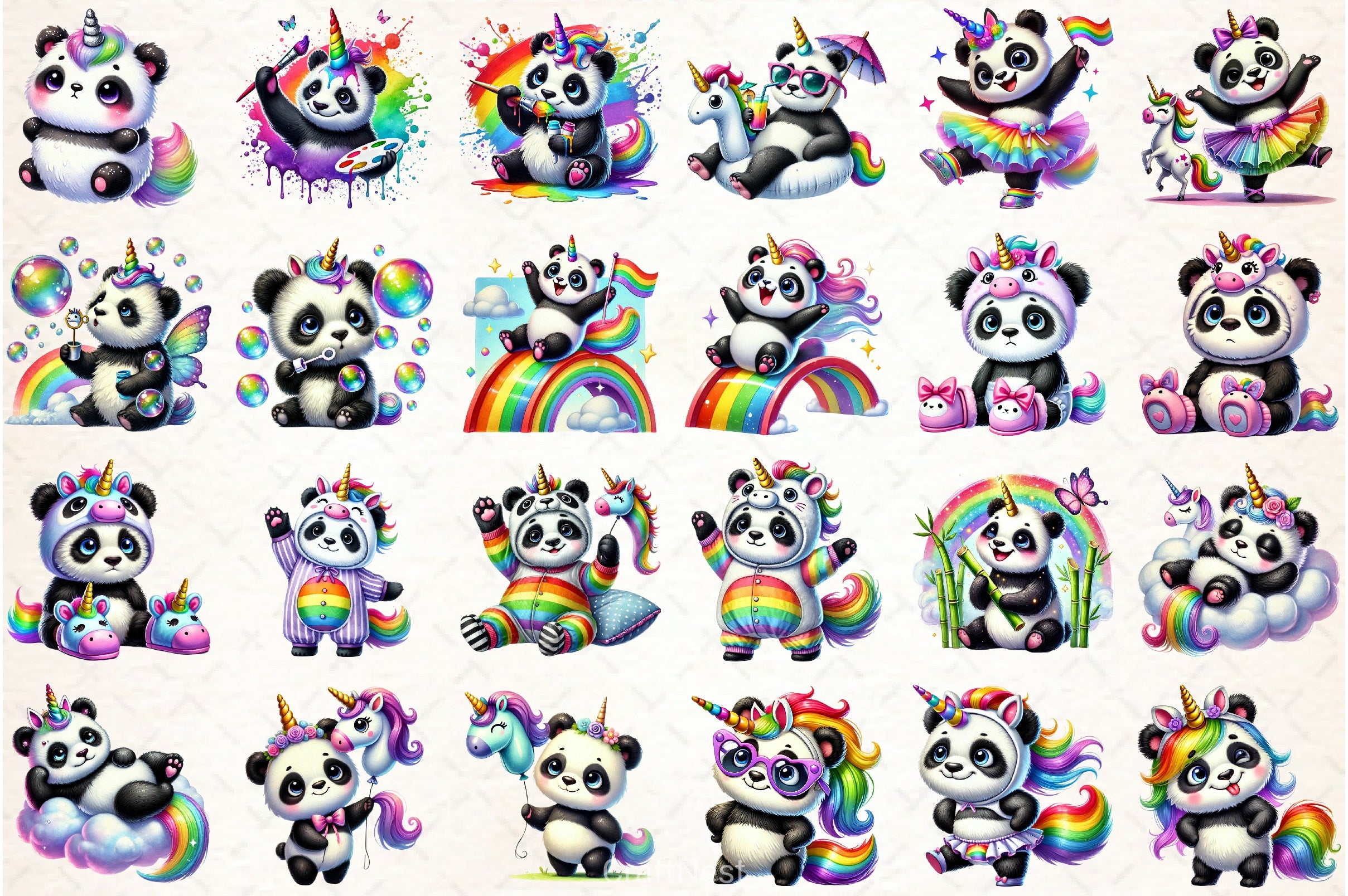 Unicorn Panda Clipart Bundle - CraftNest - Digital Crafting and Art