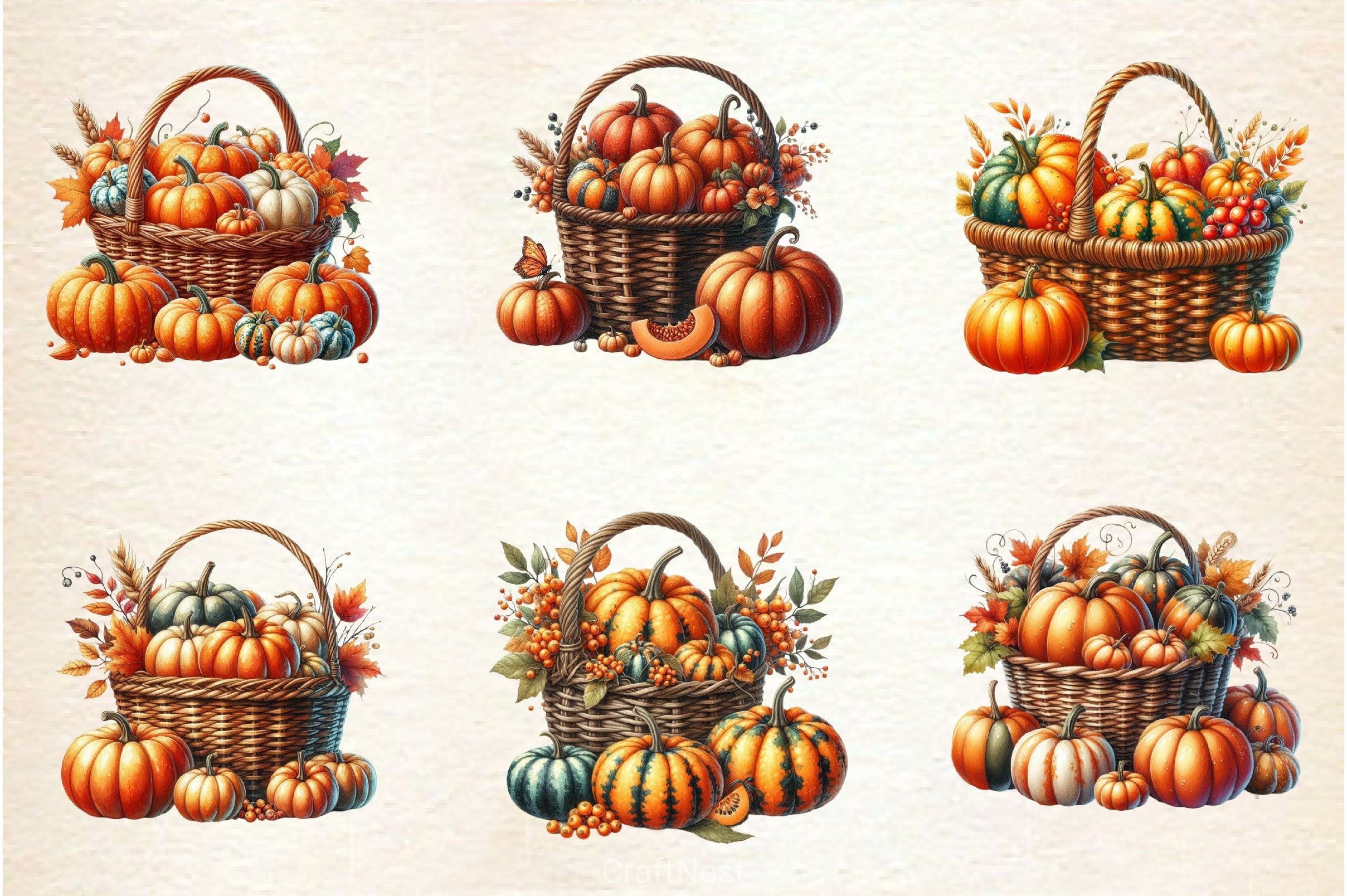 Vintage Pumpkin Basket Clipart Bundle - CraftNest - Digital Crafting and Art