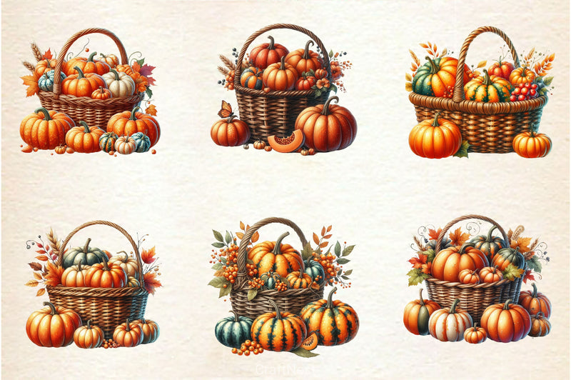 Vintage Pumpkin Basket Clipart Bundle - CraftNest - Digital Crafting and Art