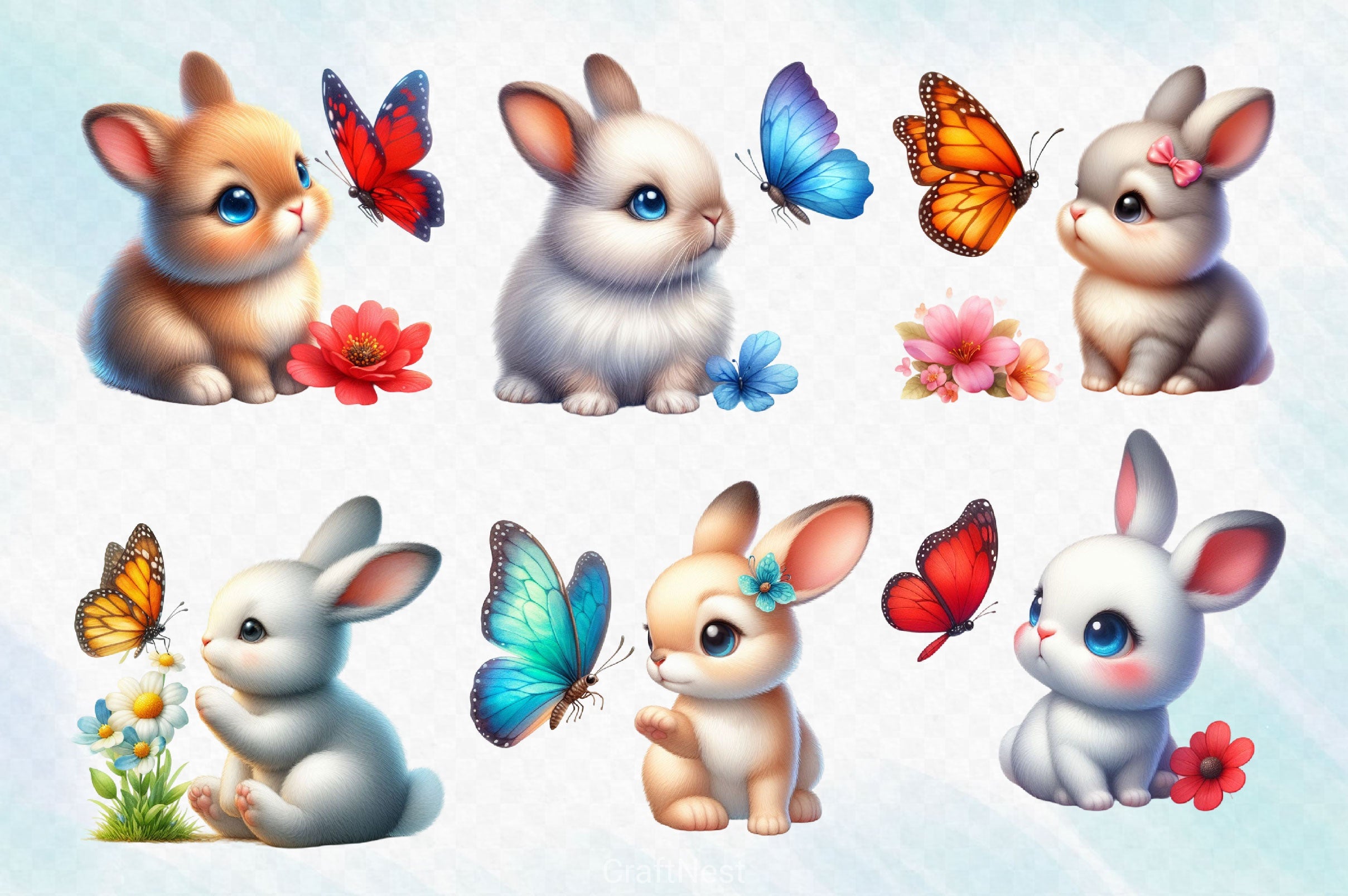 Bunny And Butterfly Clipart Bundle 2 - CraftNest - Digital Crafting and Art