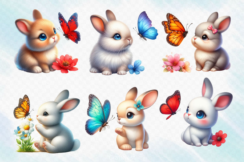 Bunny And Butterfly Clipart Bundle 2 - CraftNest - Digital Crafting and Art