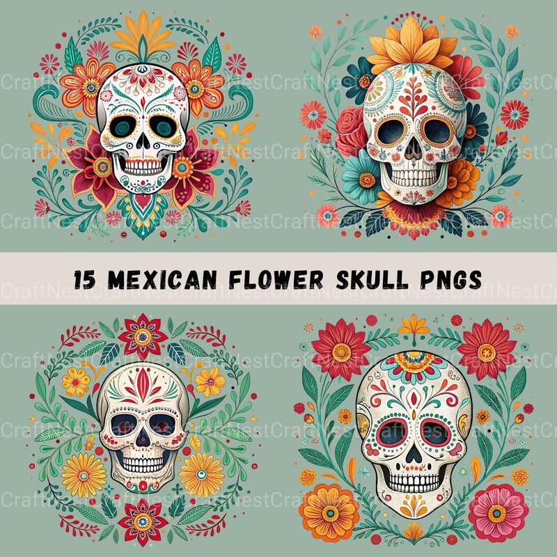 Mexican Floral Skulls Clipart Bundle - CraftNest - Digital Crafting and Art