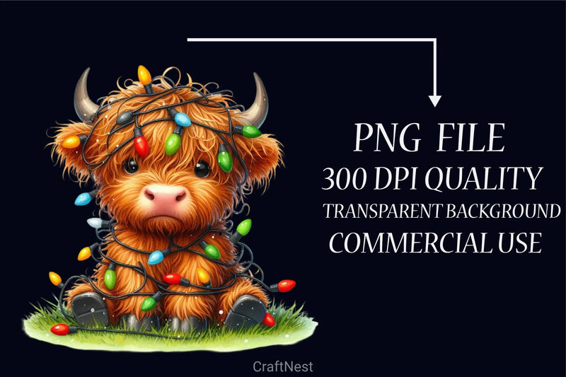 Christmas Highland Cow Clipart Bundle 9 - CraftNest - Digital Crafting and Art