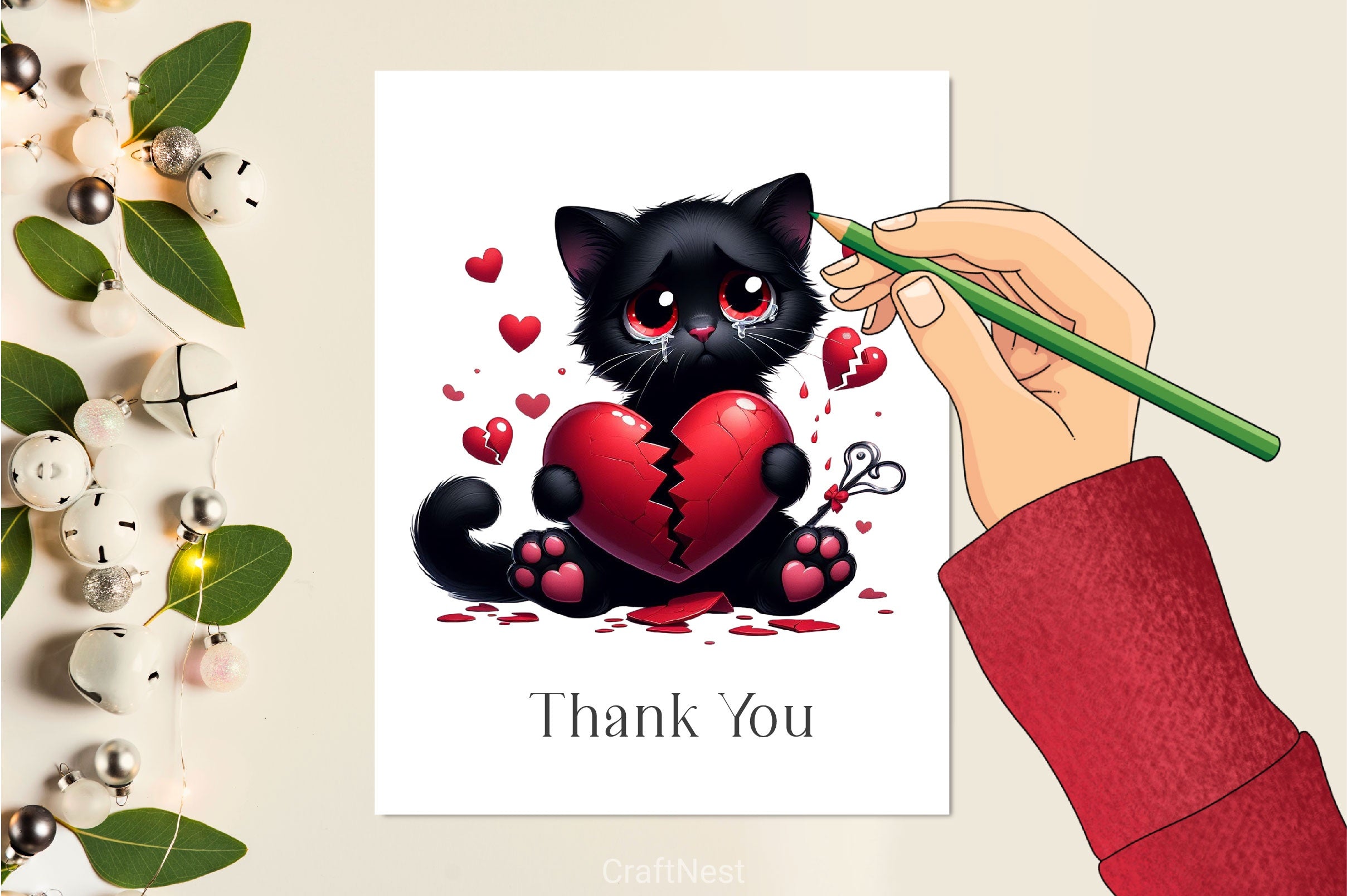 Valentine Heart Broken Black Cat Clipart Bundle - CraftNest - Digital Crafting and Art
