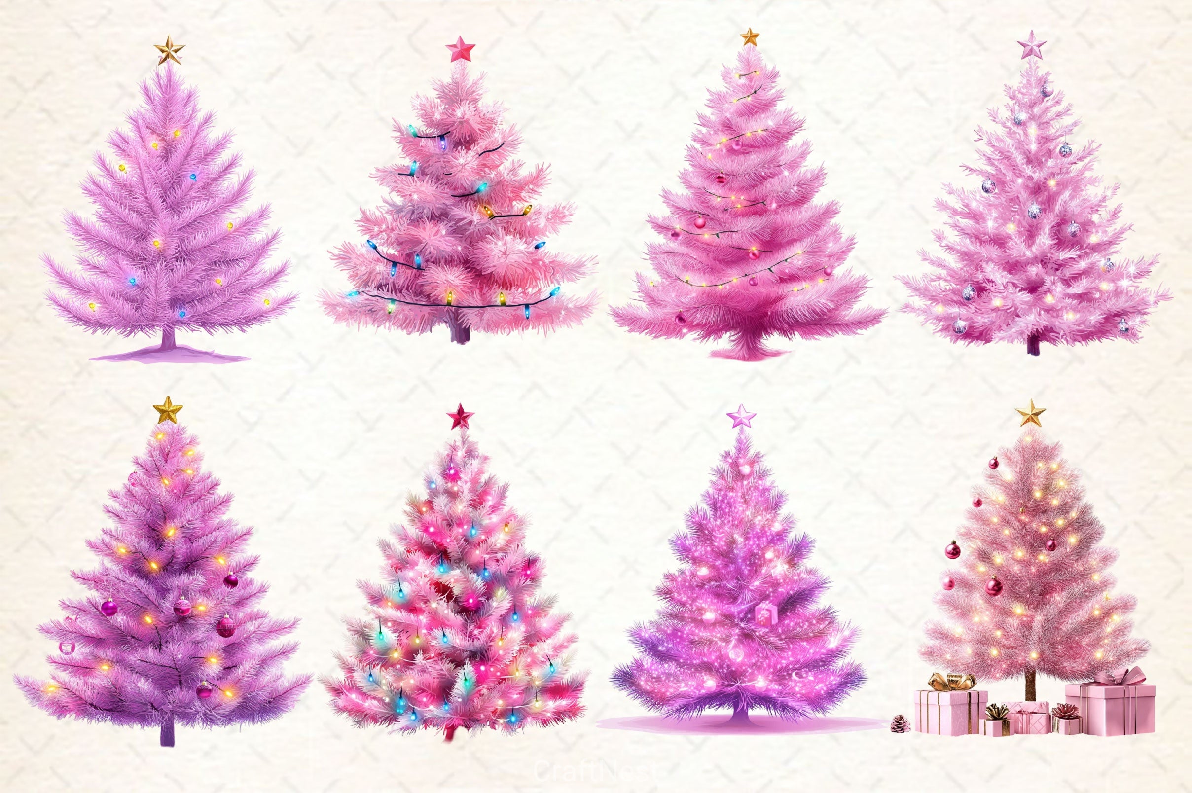 Pink Christmas Tree Clipart Bundle 2 - CraftNest - Digital Crafting and Art
