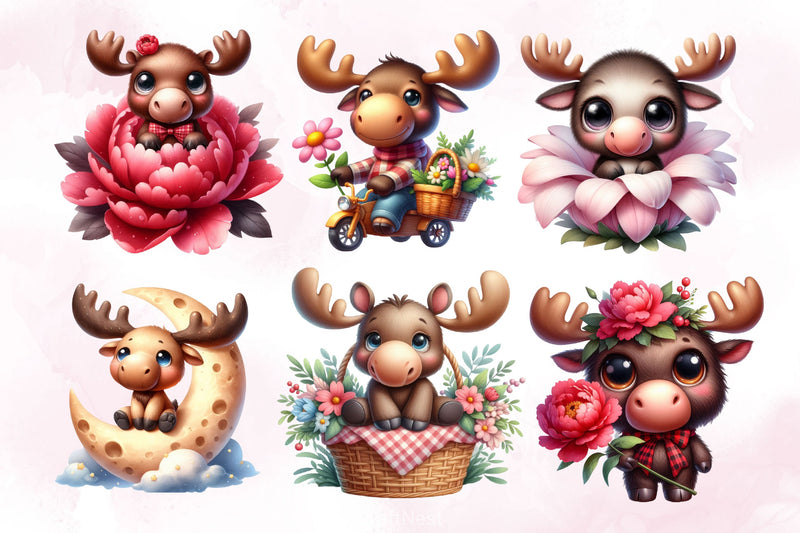 Cute Baby Moose Clipart Bundle - CraftNest - Digital Crafting and Art