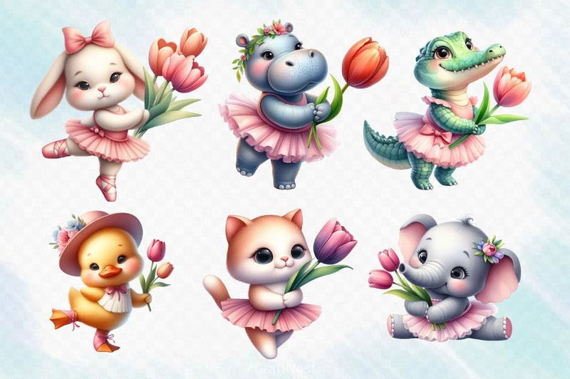 Cute Animals And Tulip Flower Clipart Bundle 4 - CraftNest - Digital Crafting and Art