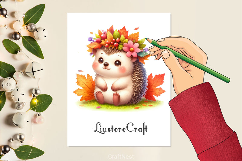 Autumn Cute Hedgehog Clipart Bundle 2 - CraftNest - Digital Crafting and Art