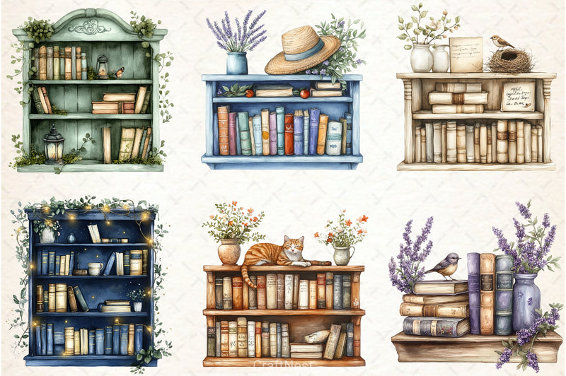 Spring Bookshelf Clipart Bundle 1 - CraftNest - Digital Crafting and Art