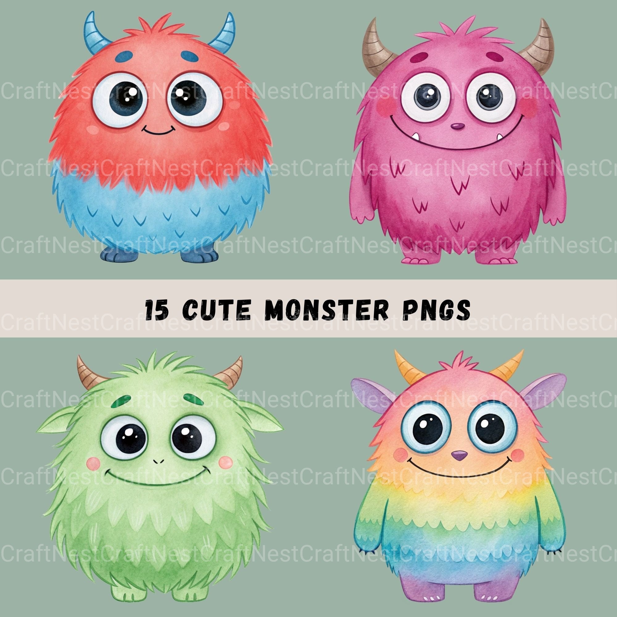 Monsters Cute Clipart Bundle - CraftNest - Digital Crafting and Art