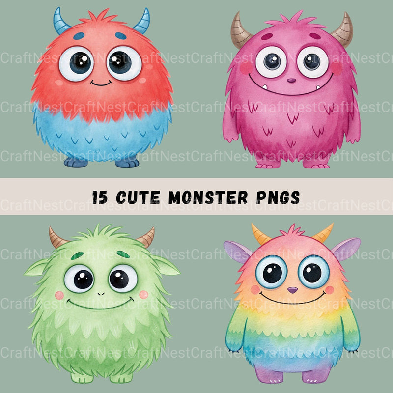 Monsters Cute Clipart Bundle - CraftNest - Digital Crafting and Art