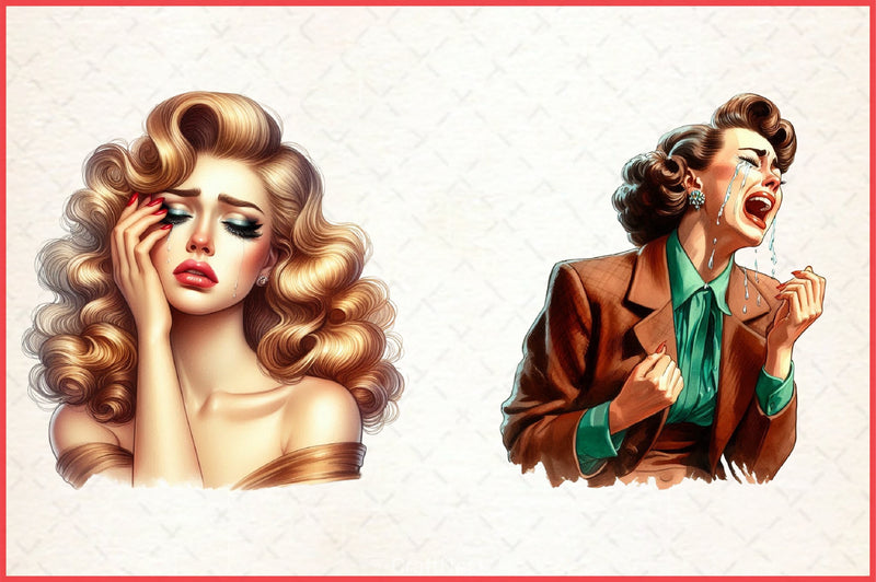 Vintage Crying Woman Clipart Bundle - CraftNest - Digital Crafting and Art