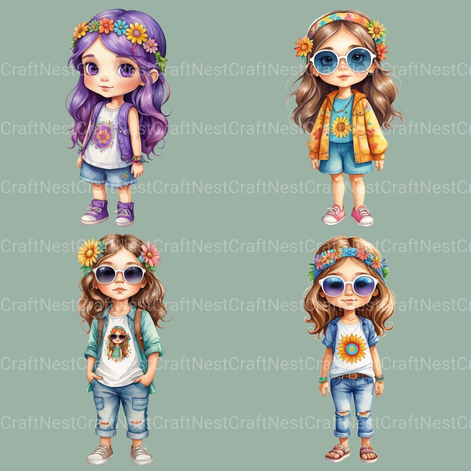 Hippie Girls Clipart Bundle - CraftNest - Digital Crafting and Art