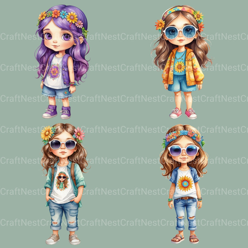 Hippie Girls Clipart Bundle - CraftNest - Digital Crafting and Art