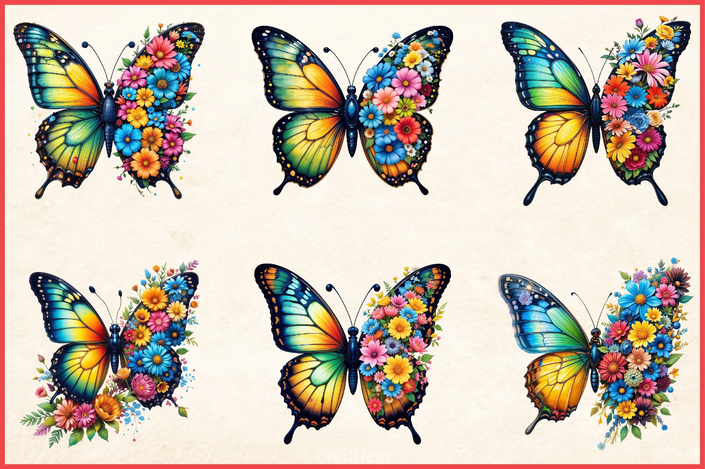 Butterfly Flowers Clipart Bundle 8 - CraftNest - Digital Crafting and Art
