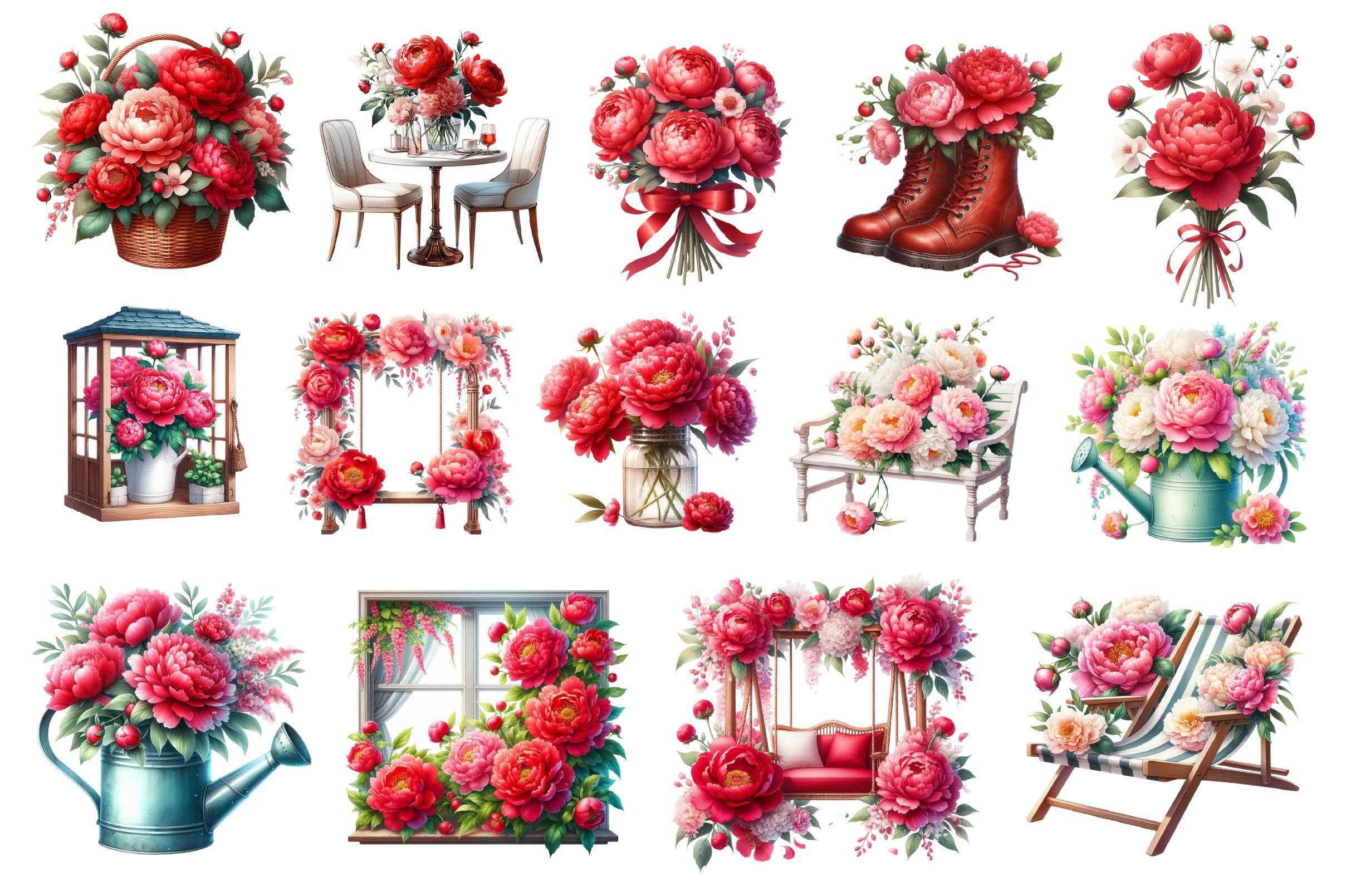 Summer Peonies Flowers Clipart Bundle - CraftNest - Digital Crafting and Art
