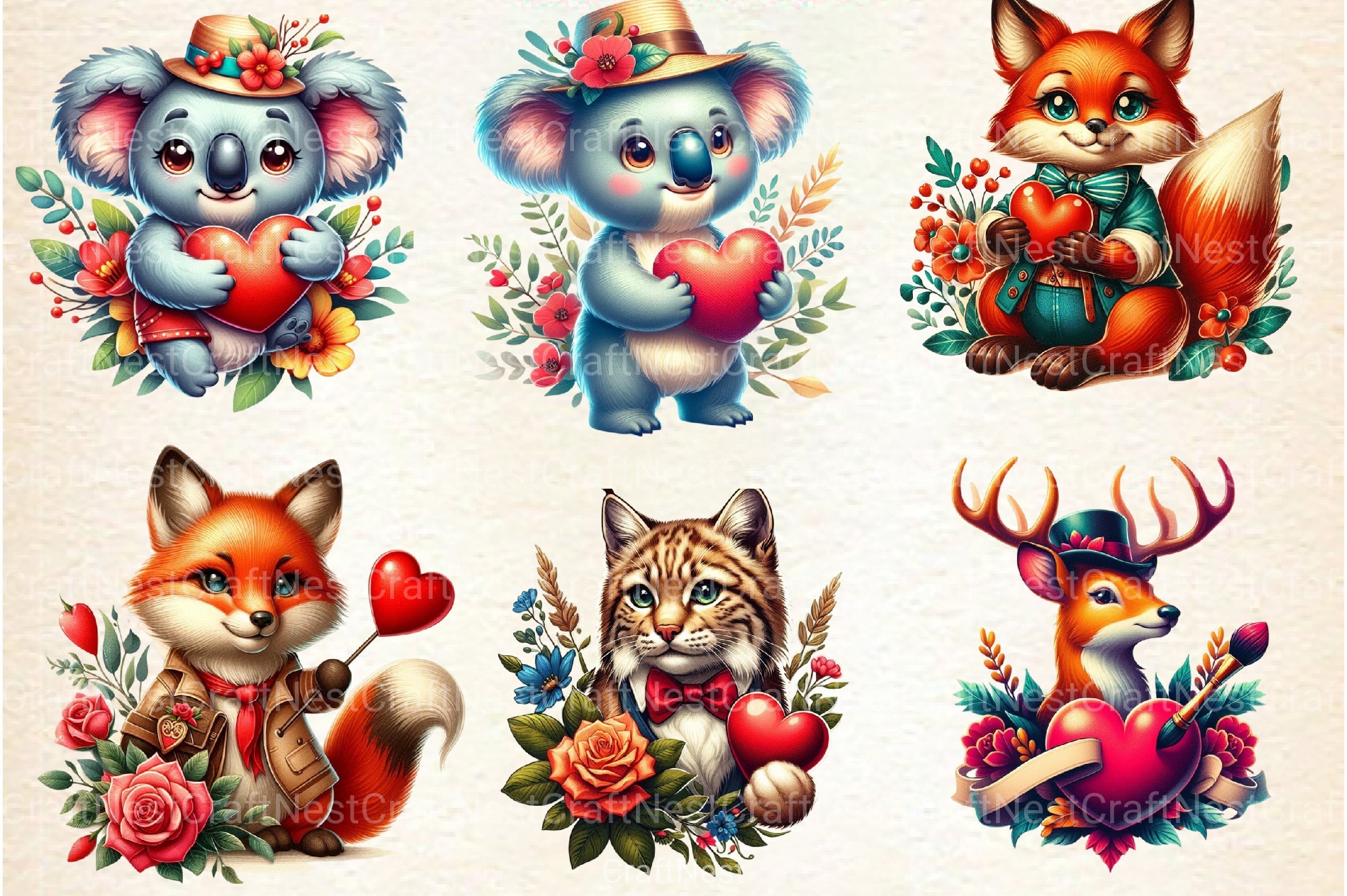 Valentine Animals Clipart Bundle 9 - CraftNest - Digital Crafting and Art