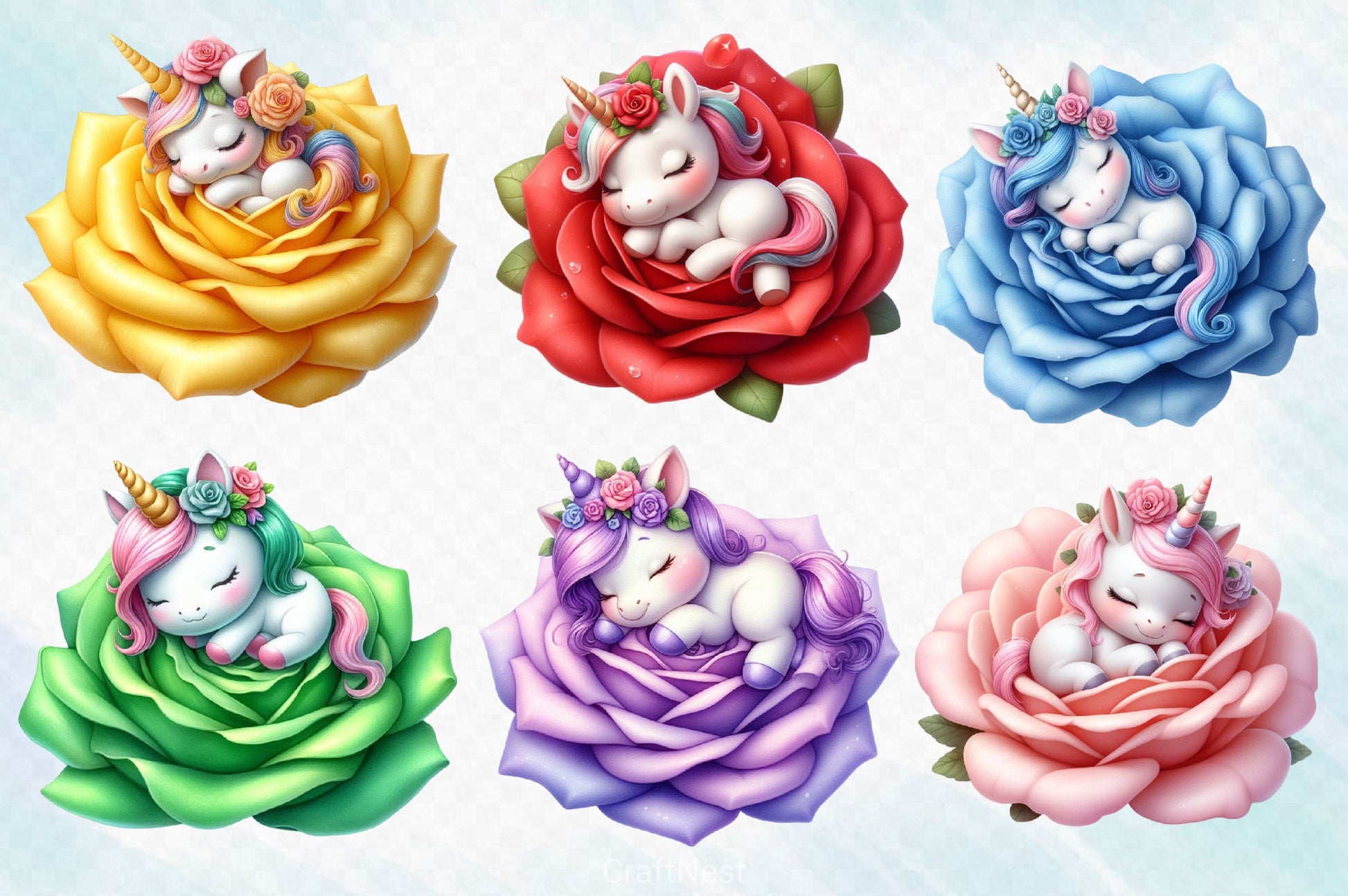 Baby Unicorn In Flowers Clipart Bundle 6 - CraftNest - Digital Crafting and Art