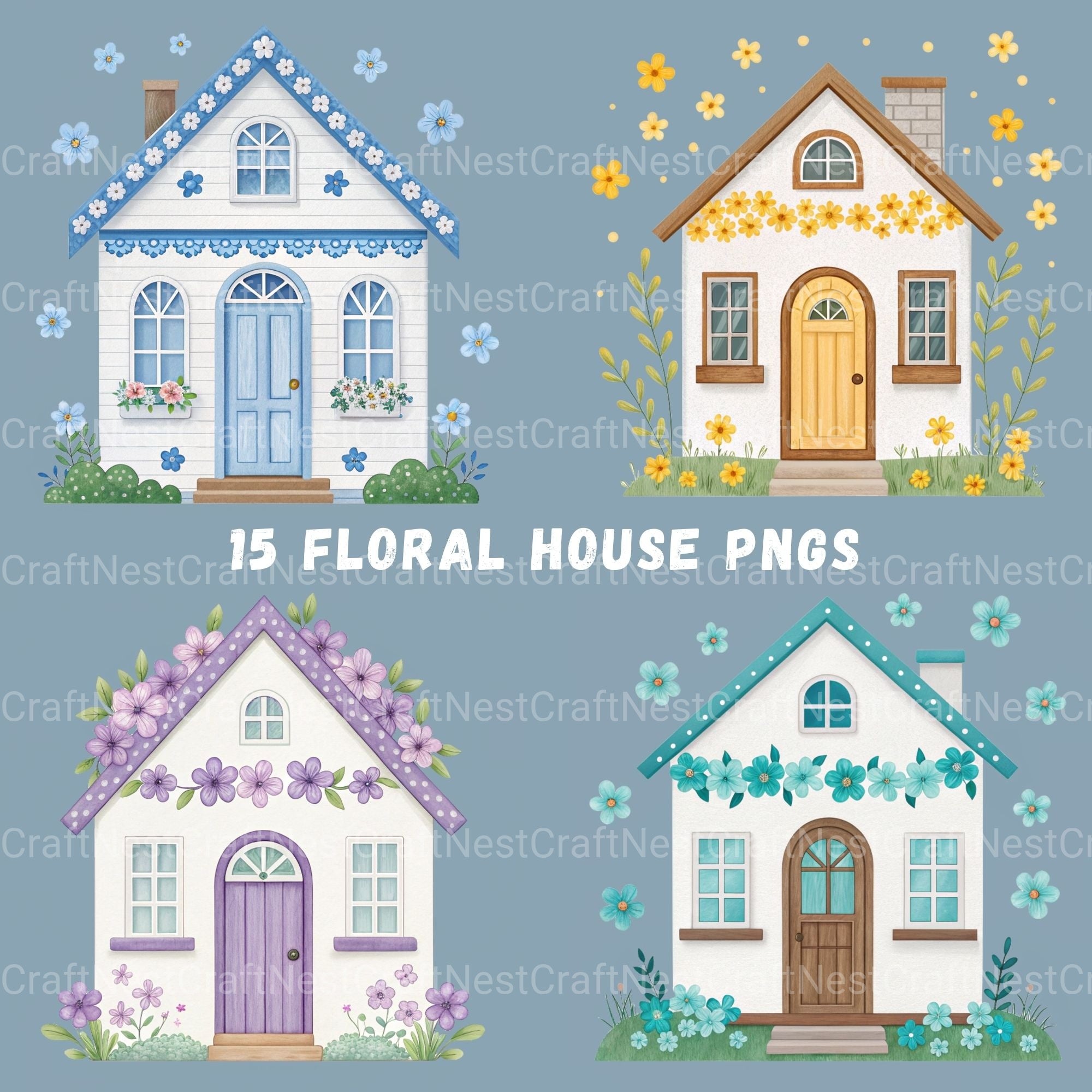 Floral Houses Clipart Bundle - CraftNest - Digital Crafting and Art