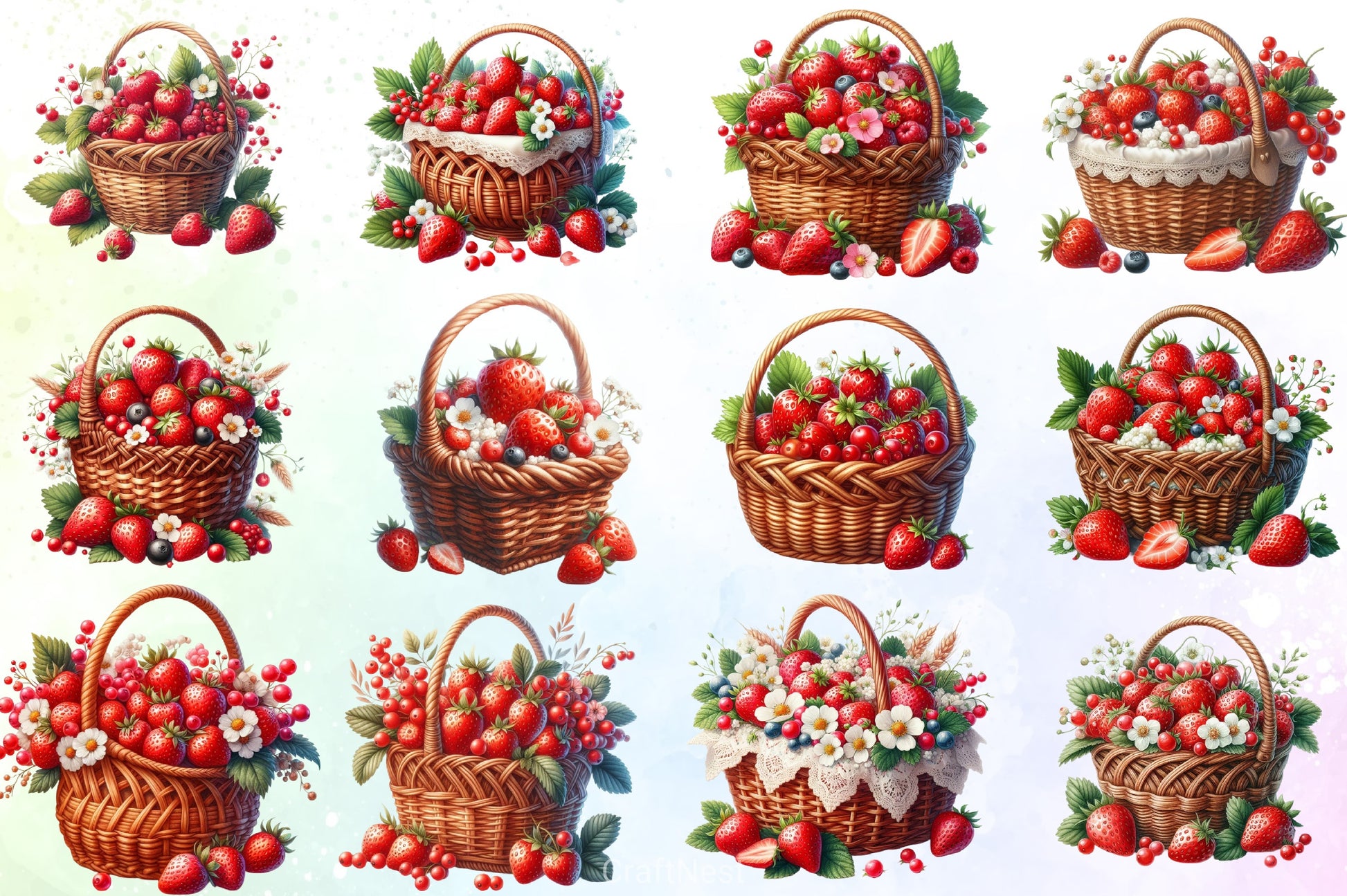 Strawberry Basket Clipart Bundle - CraftNest - Digital Crafting and Art