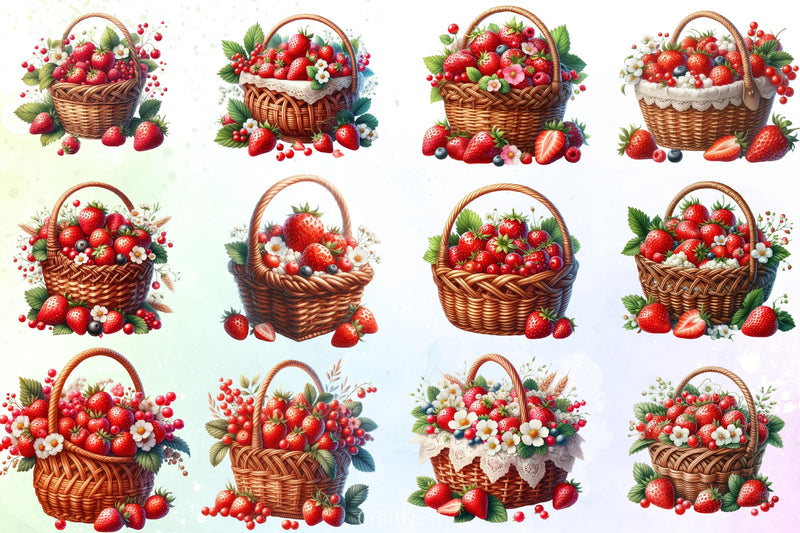 Strawberry Basket Clipart Bundle - CraftNest - Digital Crafting and Art