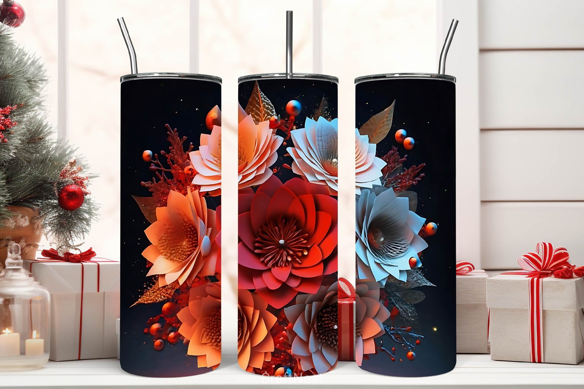 Flower Tumbler Wrap Bundle 16 - CraftNest - Digital Crafting and Art