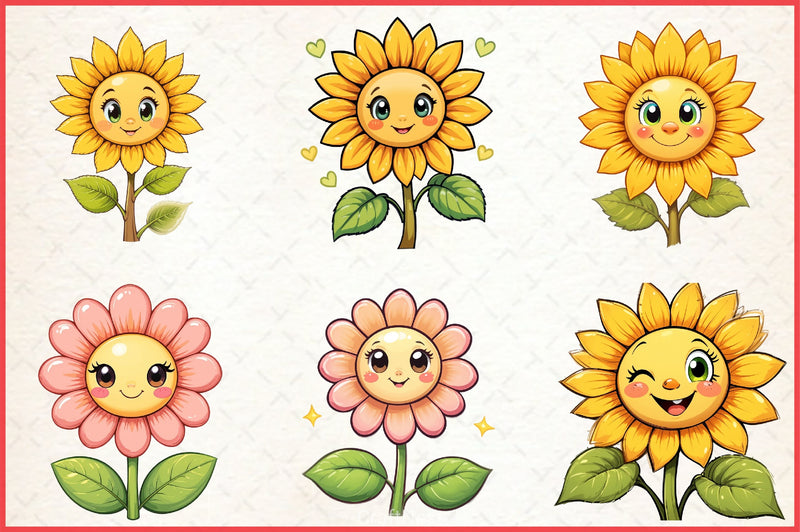 Cute Sunflower Clipart Bundle - CraftNest - Digital Crafting and Art