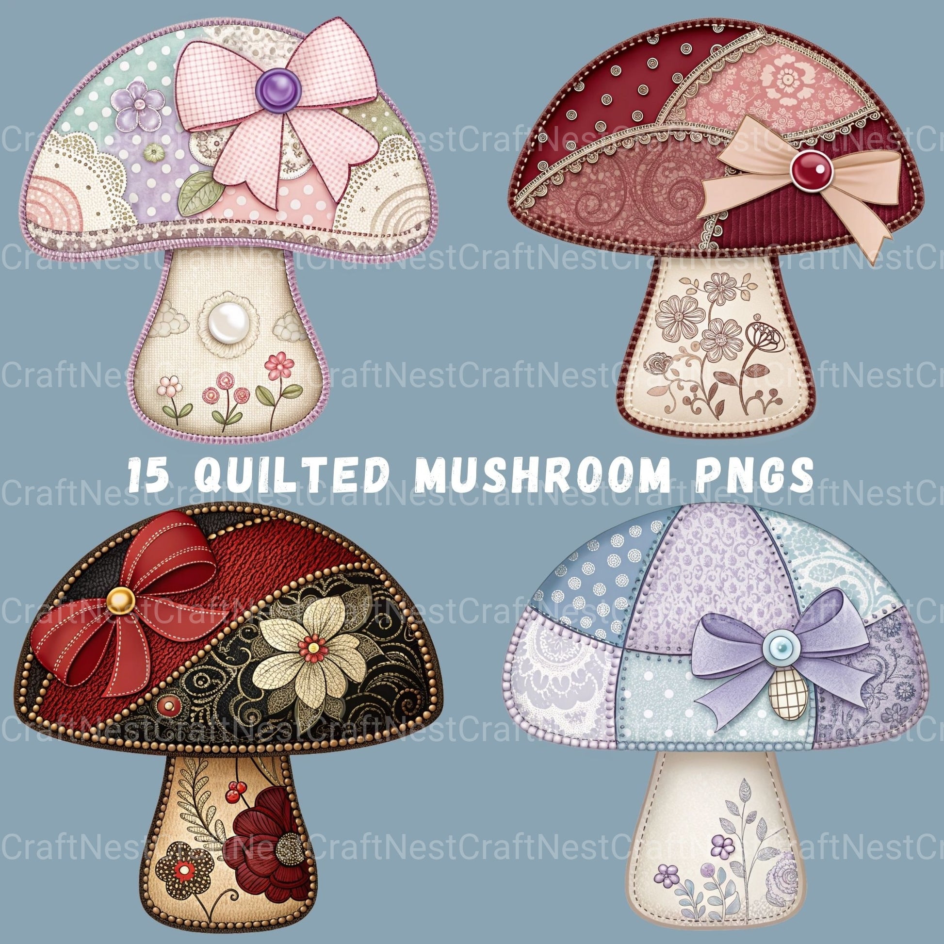 Quilted Mushrooms Clipart Bundle - CraftNest - Digital Crafting and Art
