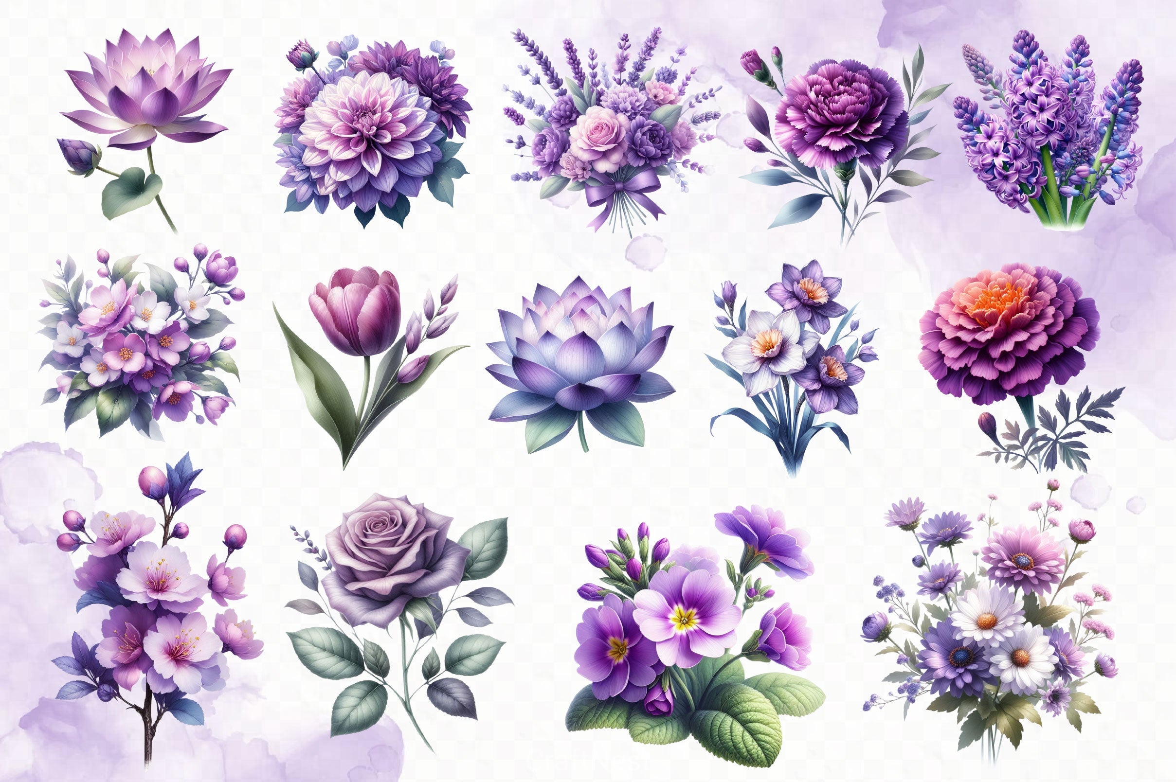 Purple Flowers Clipart Bundle 2 - CraftNest - Digital Crafting and Art