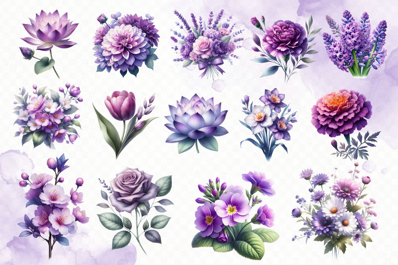 Purple Flowers Clipart Bundle 2 - CraftNest - Digital Crafting and Art