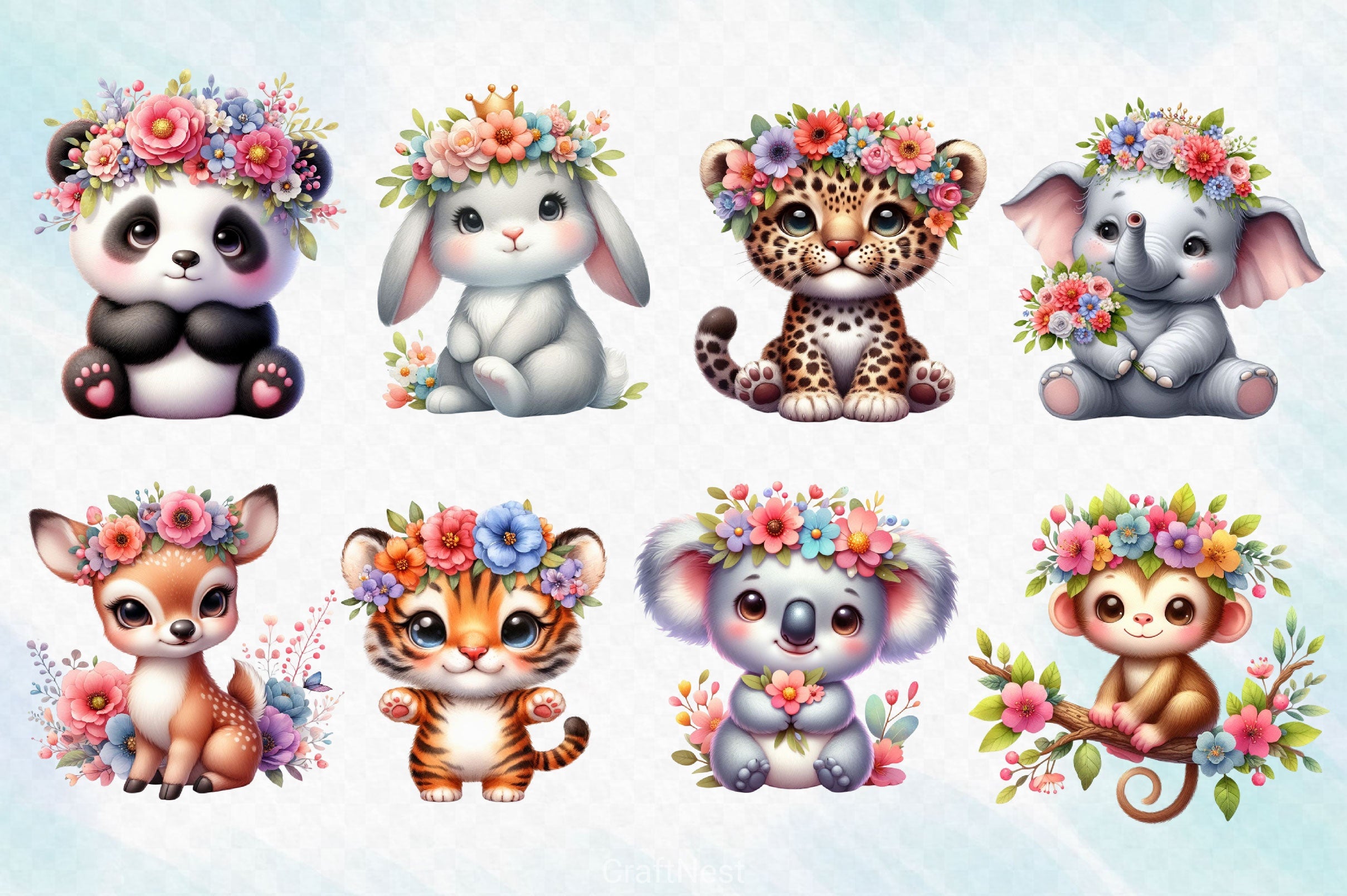 Baby Animals With Flower Crowns Clipart Bundle 2 - CraftNest - Digital Crafting and Art