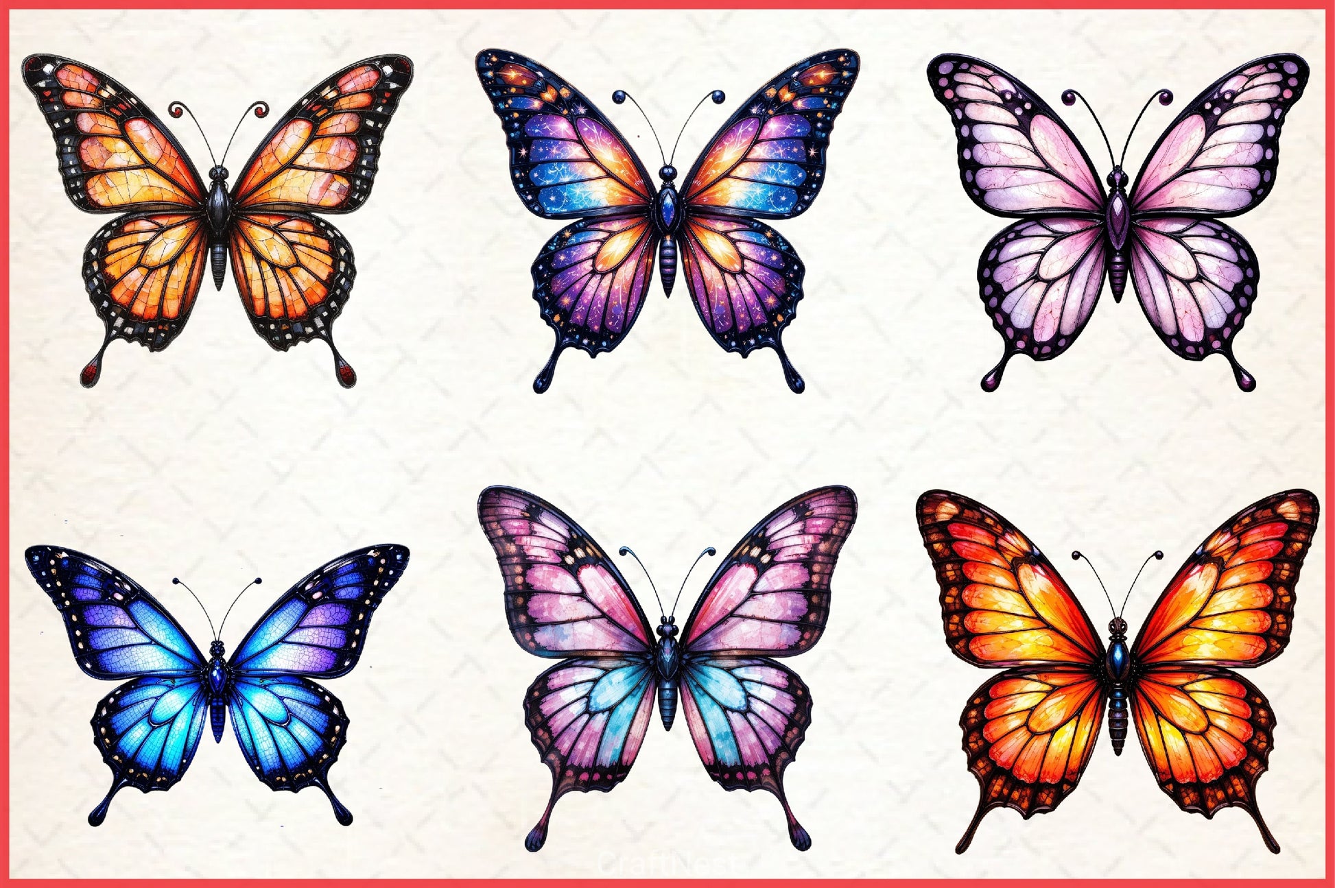 Colorful Butterfly Stained Glass Clipart Bundle - CraftNest - Digital Crafting and Art