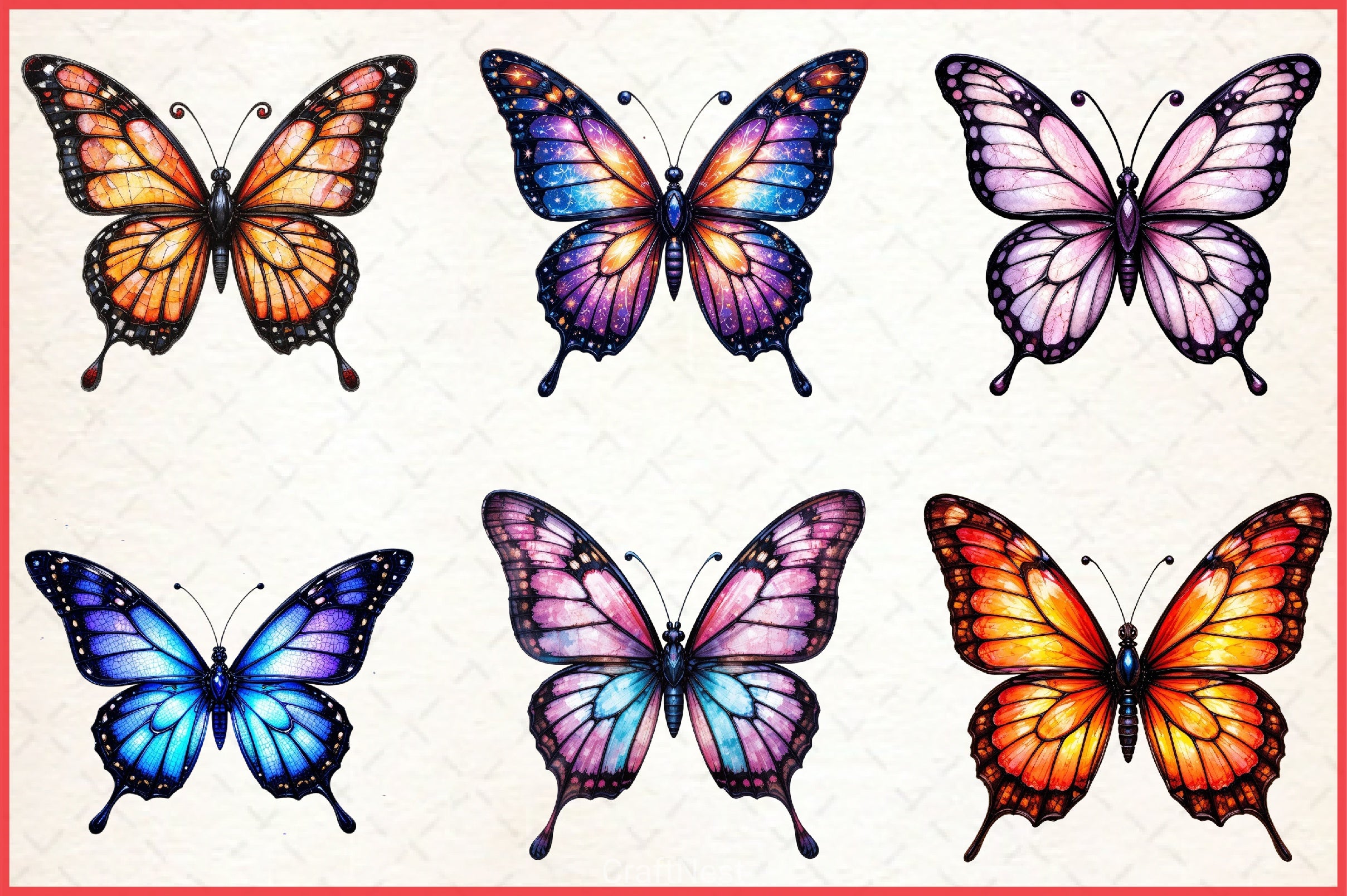 Colorful Butterfly Stained Glass Clipart Bundle - CraftNest - Digital Crafting and Art