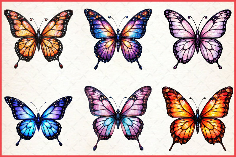 Colorful Butterfly Stained Glass Clipart Bundle - CraftNest - Digital Crafting and Art