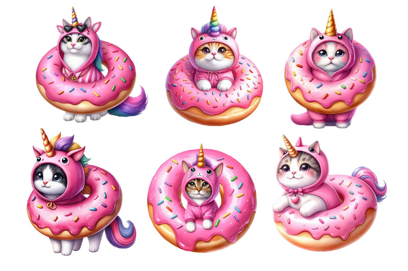 Cat Unicorn And Donut Clipart Bundle 2 - CraftNest - Digital Crafting and Art