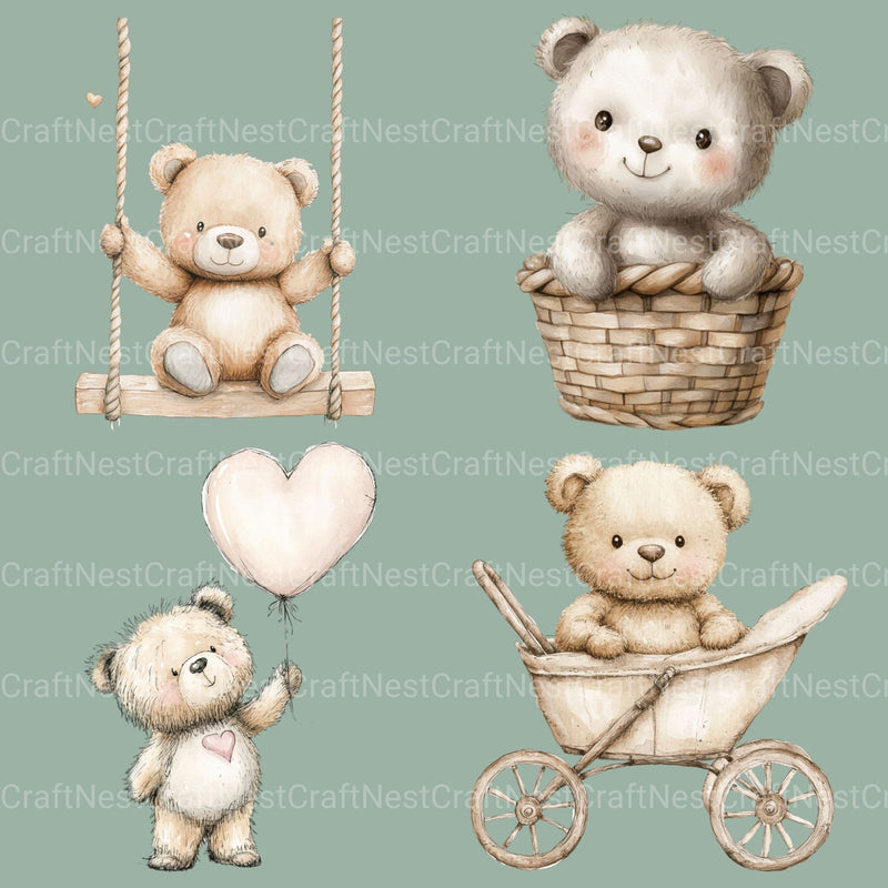 Neutral Bear Nursery Clipart Bundle - CraftNest - Digital Crafting and Art