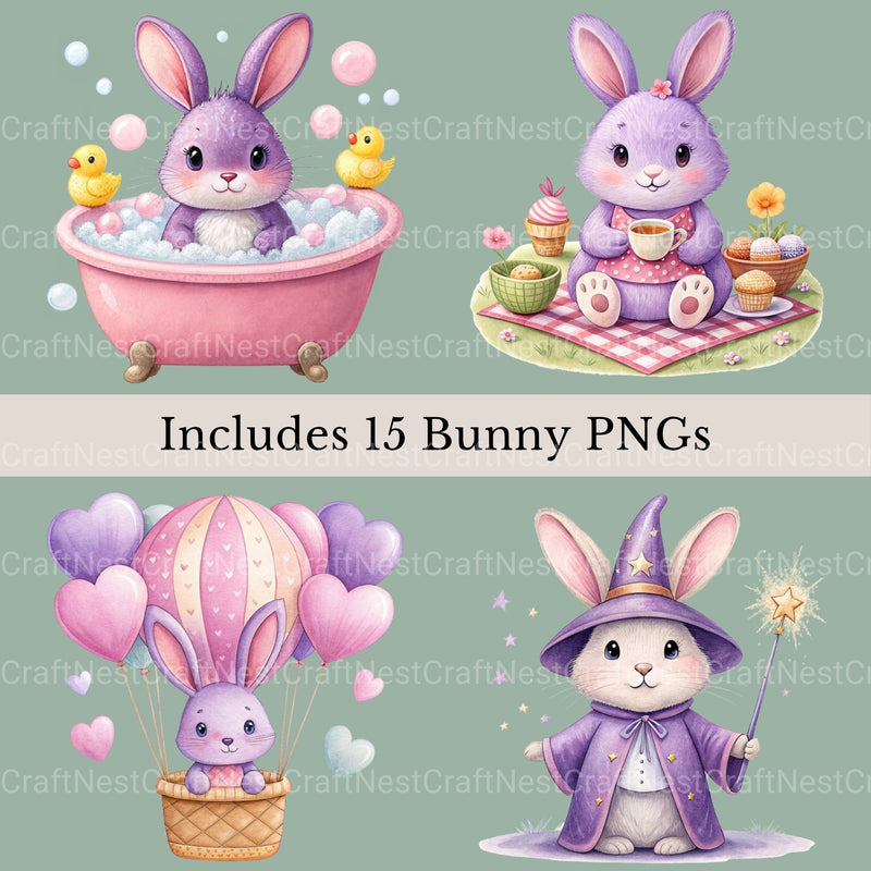 Purple Bunnies Clipart Bundle - CraftNest - Digital Crafting and Art