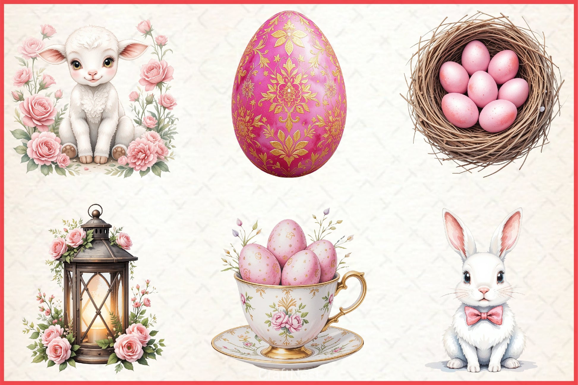 Vintage Dusty Rose Easter Clipart Bundle - CraftNest - Digital Crafting and Art