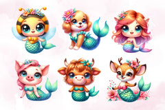 Cute Animals Mermaid Clipart Bundle - CraftNest - Digital Crafting and Art