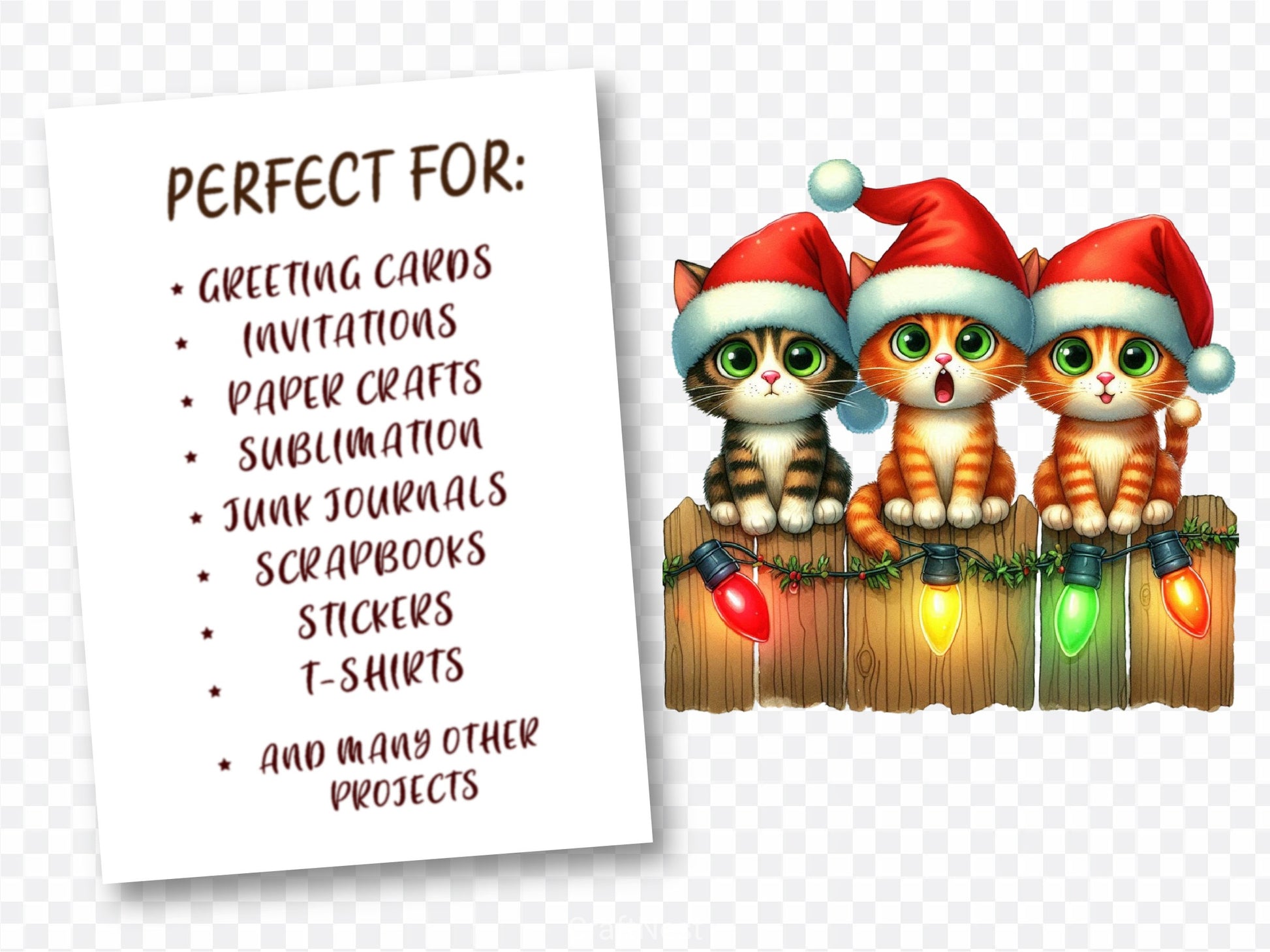 Christmas Cat On Fence Clipart Bundle 2 - CraftNest - Digital Crafting and Art