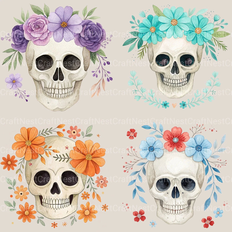 Skulls Floral Clipart Bundle - CraftNest - Digital Crafting and Art