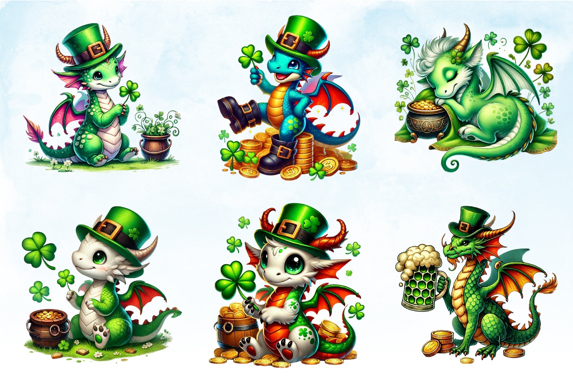 Cute Dragon St. Patrick's Day Clipart Bundle - CraftNest - Digital Crafting and Art