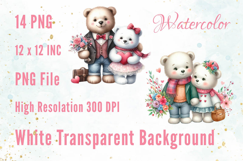 Valentines Day Couple Teddy Bear Clipart Bundle - CraftNest - Digital Crafting and Art