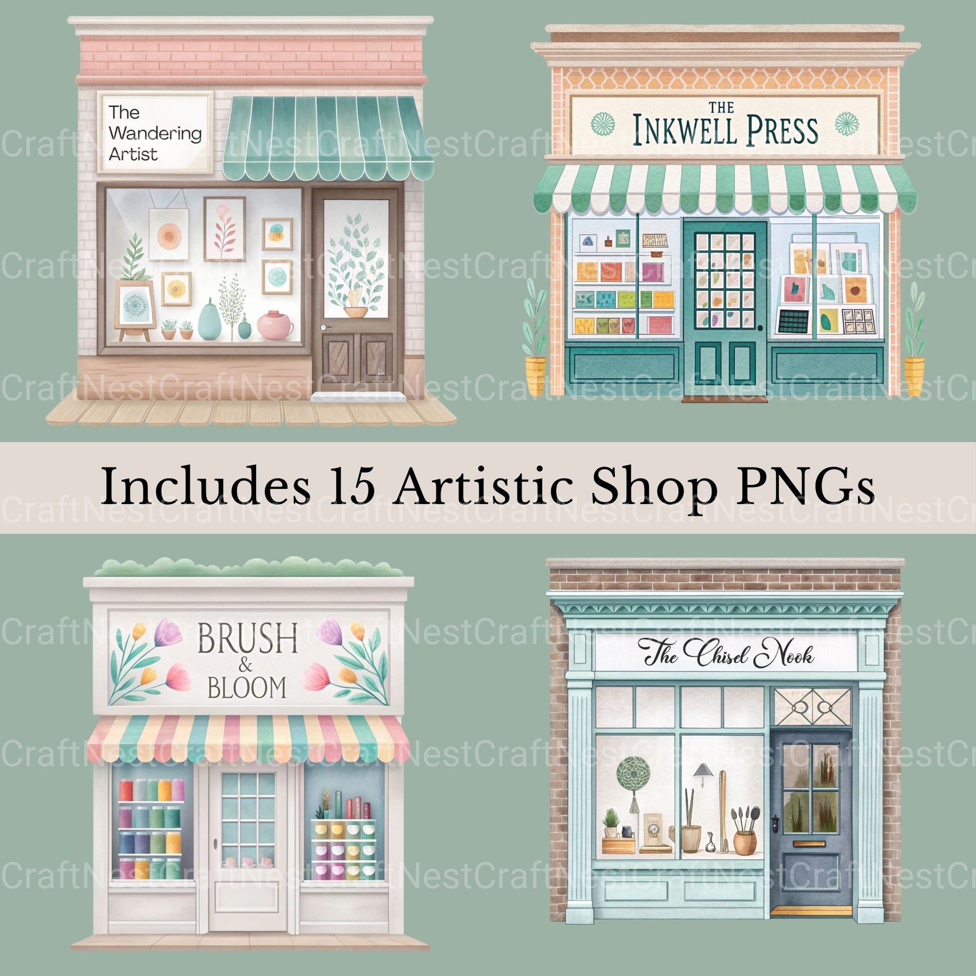 Village Shops Artist'S Alley Clipart Bundle - CraftNest - Digital Crafting and Art