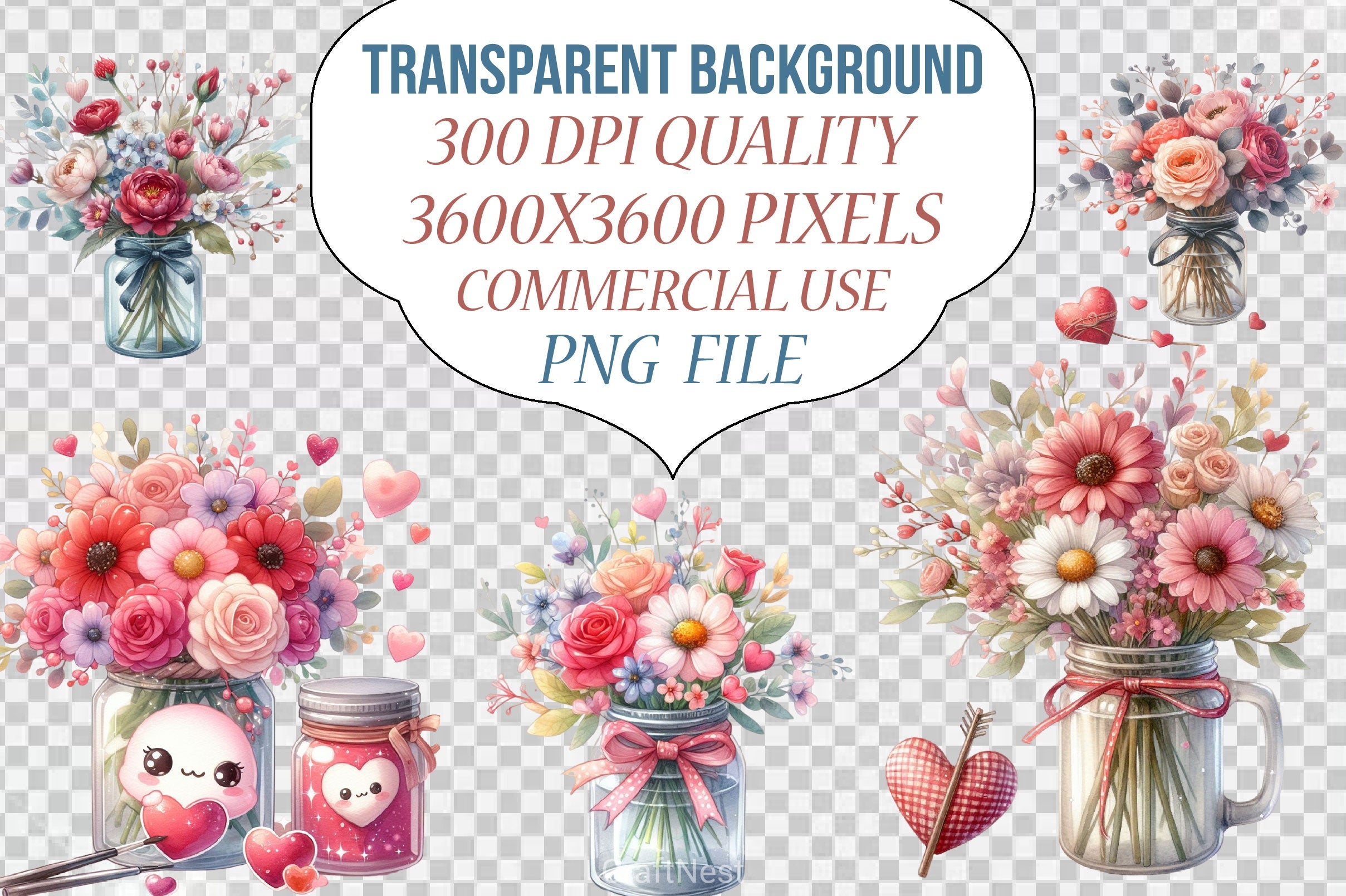 Valentine Flowers Jar Clipart Bundle - CraftNest - Digital Crafting and Art