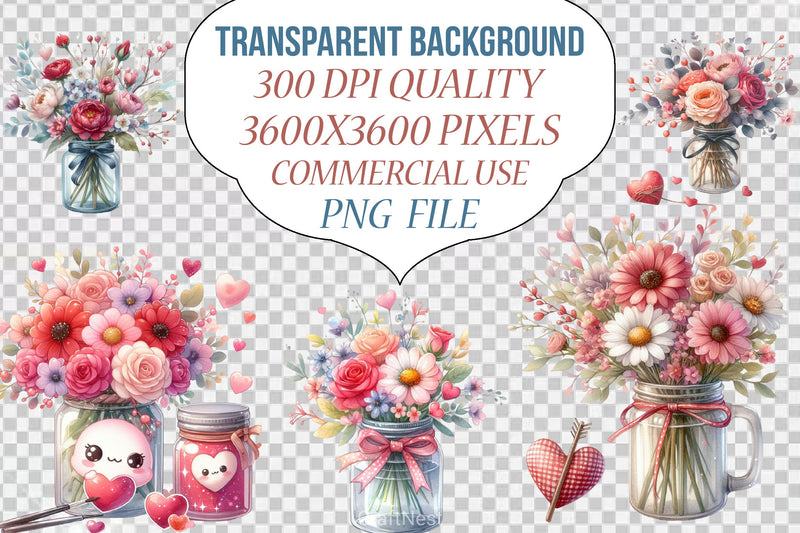 Valentine Flowers Jar Clipart Bundle - CraftNest - Digital Crafting and Art