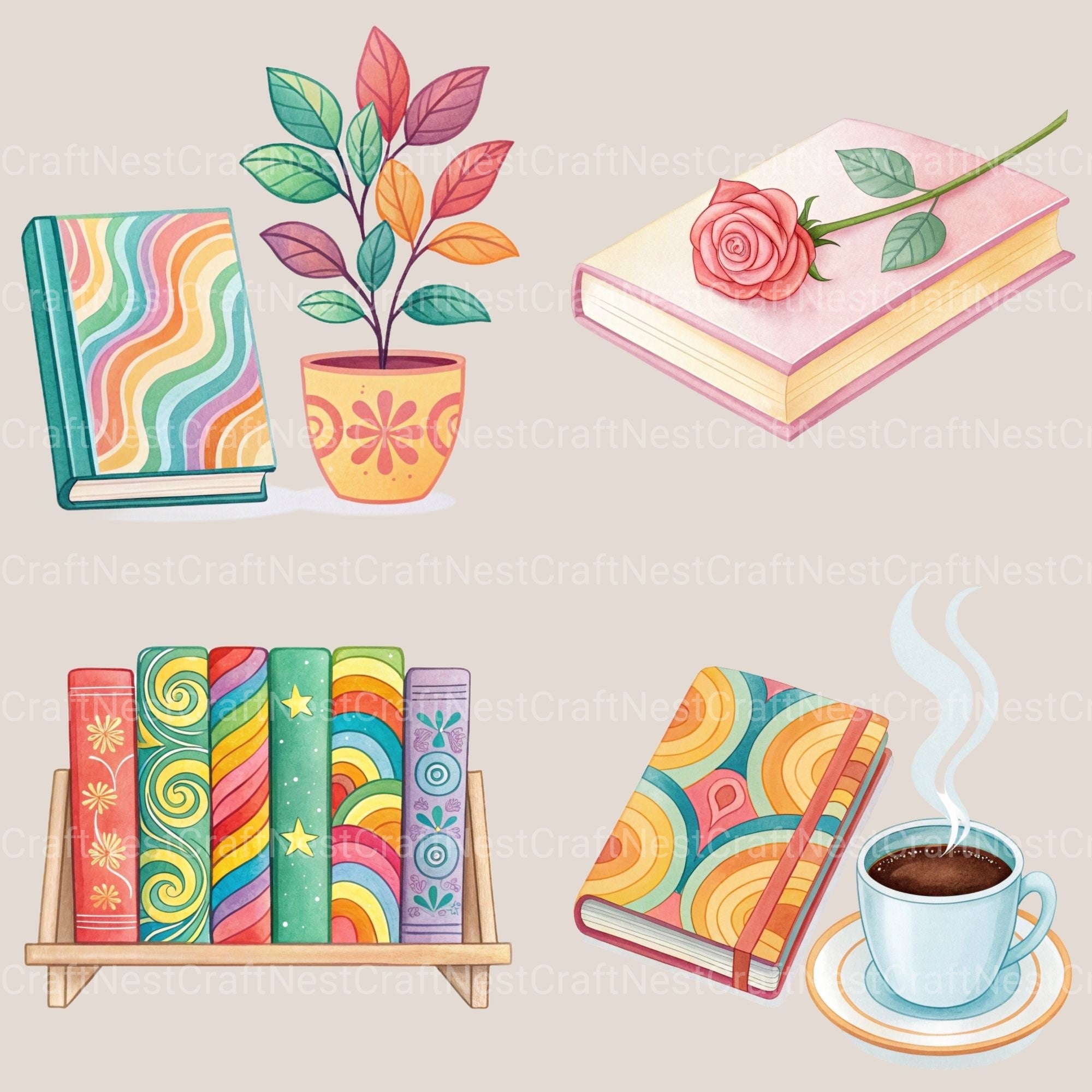 Groovy Books Clipart Bundle 1 - CraftNest - Digital Crafting and Art