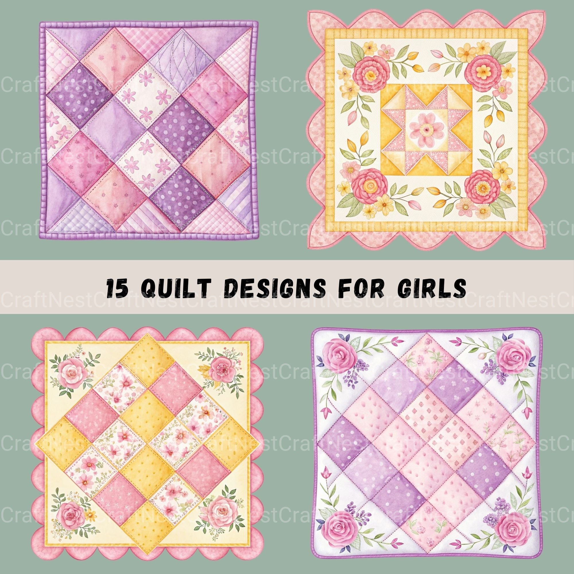 Quilt For Girls Clipart Bundle - CraftNest - Digital Crafting and Art