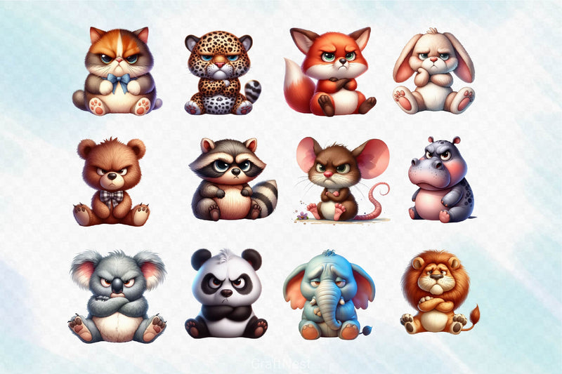 Funny Grumpy Animals Clipart Bundle 2 - CraftNest - Digital Crafting and Art