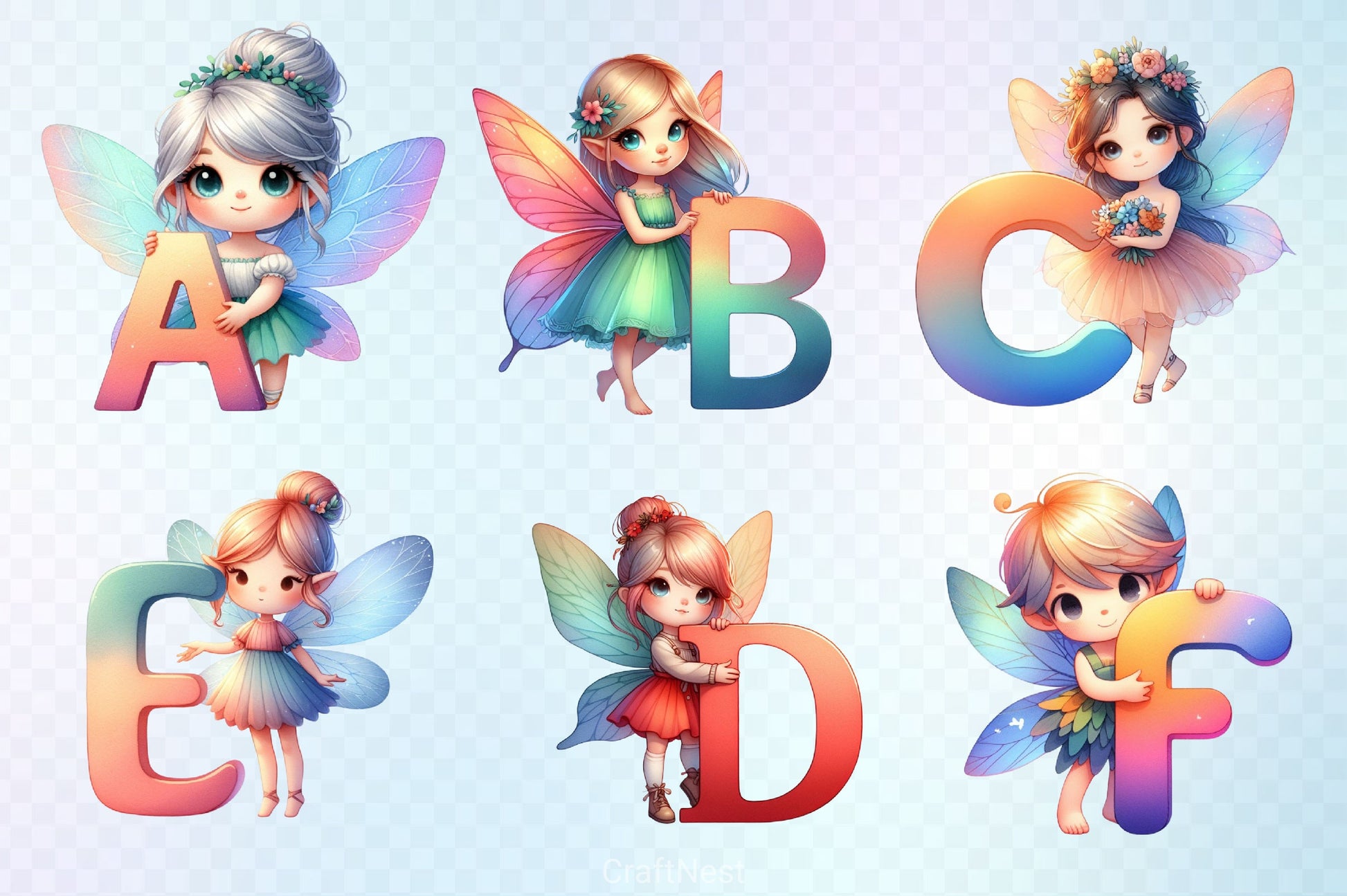 Cute Fairy Alphabet Clipart Bundle - CraftNest - Digital Crafting and Art